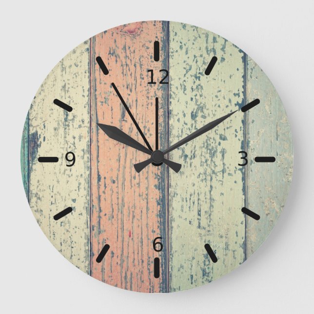 Reloj Redondo Grande Arte de pared con tablones rústicos (Anverso)