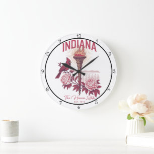 Reloj Redondo Grande Arte de pared del estado Hoosier de Indiana