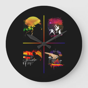 Reloj Redondo Grande Arte de pared Elementos de Hip Hop MC DJ Breakdanc