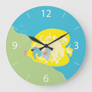 Reloj Redondo Grande Arte de peces tropicales caprichosos del océano