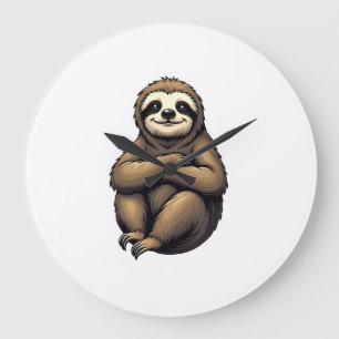 Reloj Redondo Grande Arte de Perezoso de Impresión Antigua Gráfica Vint