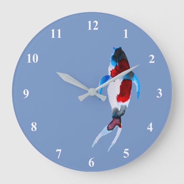 Reloj Redondo Grande Arte de pescado acuático de Koi (Anverso)
