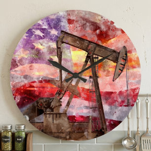 Reloj Redondo Grande Arte de puesta de sol acuarela de bomba patriotica
