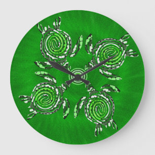 Reloj Redondo Grande Arte de puntos de tortuga verde,