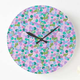 Reloj Redondo Grande Arte de rana cutáneo reloj grande con fondo rosa