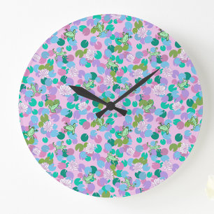 Reloj Redondo Grande Arte de rana linda reloj grande con fondo rosa
