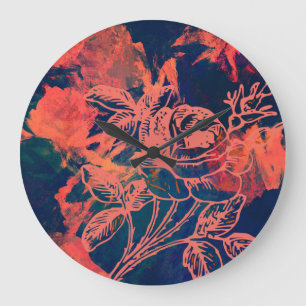 Reloj Redondo Grande Arte de Rosa Roja Abstracta
