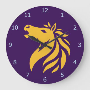 Reloj Redondo Grande Arte de silueta de cabeza de caballo en girasol do