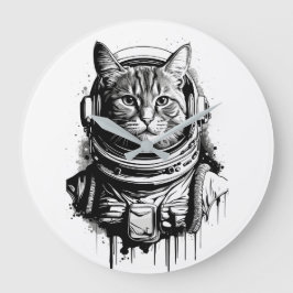 Reloj Redondo Grande Arte de tinta para gato astronauta