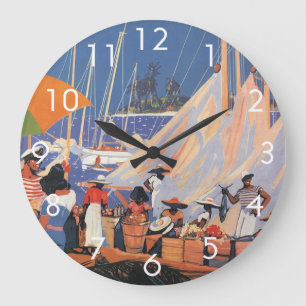 Reloj Redondo Grande Arte de viaje vintage de Bahamas, Vuela a Nassau e