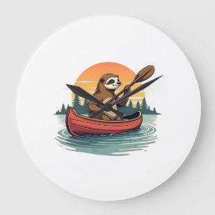 Reloj Redondo Grande Arte de Vida Silvestre Retro Atardecer Canoa Perez