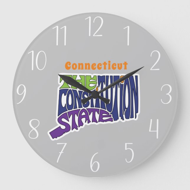 Reloj Redondo Grande Arte de Word con apodo de Connecticut (Anverso)