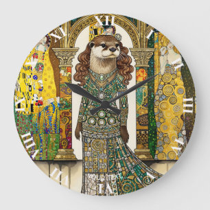 Reloj Redondo Grande Arte Deco de Nutria Lindo Fantasía