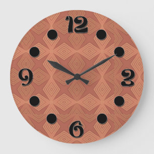 Reloj Redondo Grande Arte deco geométrico marrón terracota