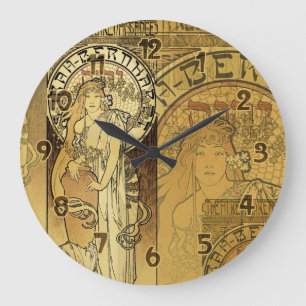 Reloj Redondo Grande Arte del poster de Nouveau del arte del vintage