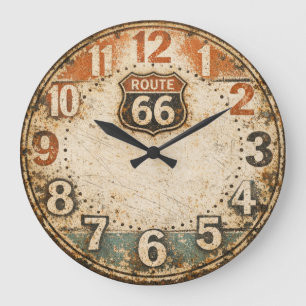Reloj Redondo Grande Arte desgastado personalizado de la ruta 66 rústic