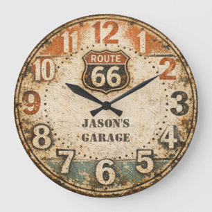 Reloj Redondo Grande Arte desgastado personalizado de la ruta 66 rústic