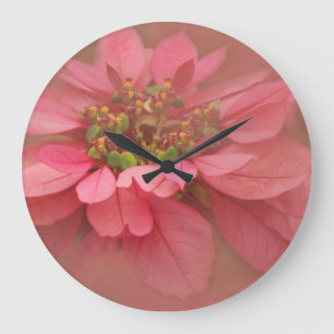 Reloj Redondo Grande Arte Digital Flor de Pascua Rubor de Rosa