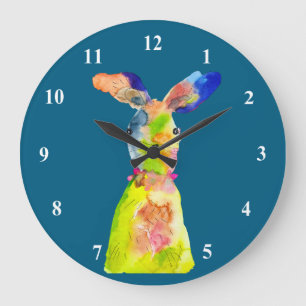 Reloj Redondo Grande Arte en acuarela de conejito de Pascua lindo