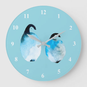 Reloj Redondo Grande Arte en acuarela de pingüino lindo