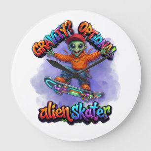 Reloj Redondo Grande Arte espacial de hoverboard de skater alienígena c