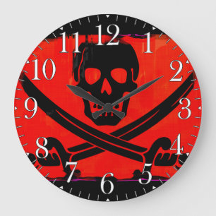 Reloj Redondo Grande Arte espeluznante de calavera con espadas cruzadas