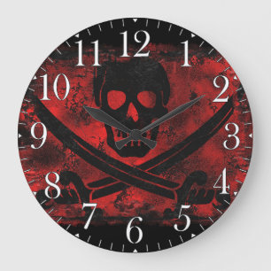 Reloj Redondo Grande Arte espeluznante de calavera con espadas cruzadas