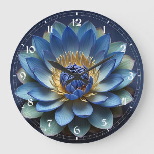 Reloj Redondo Grande Arte espiritual de flor azul Lotus