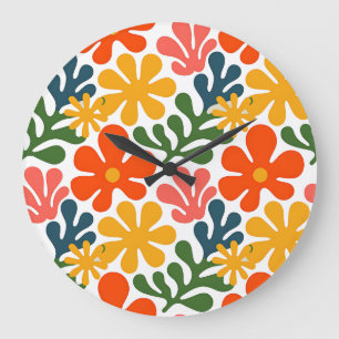 Reloj Redondo Grande Arte Floral Abstracto Colorido Matisse Retro