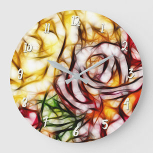 Reloj Redondo Grande Arte floral abstracto luz amarilla resplandor