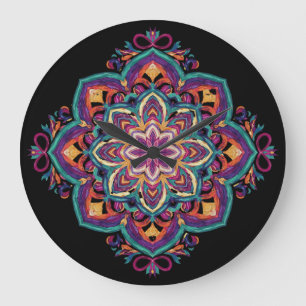 Reloj Redondo Grande Arte Floral Folclórico Boho