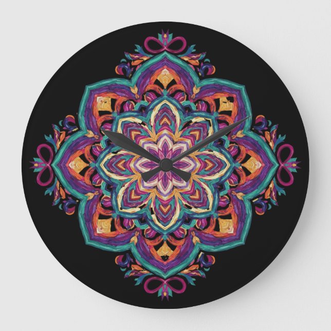 Reloj Redondo Grande Arte Floral Folclórico Boho (Anverso)