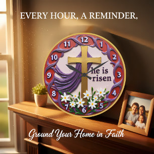 Reloj Redondo Grande Arte Floral Jesús Ha Resucitado