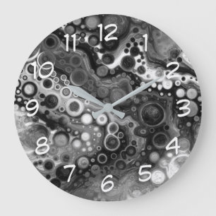 Reloj Redondo Grande Arte fluido digital en blanco y negro