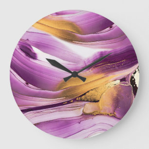 Reloj Redondo Grande Arte fluido, textura de oro lila.
