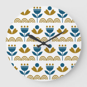 Reloj Redondo Grande Arte folclórico escandinavo, patrón colorido.