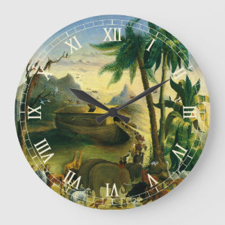 Reloj Redondo Grande Arte Folclórico Victoriano Antiguo, Arca de Noé de