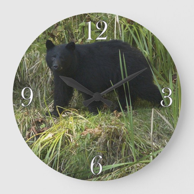 Reloj Redondo Grande Arte fotográfico de BC Black Bear y Wilderness (Anverso)