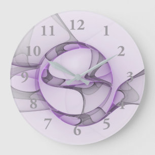 Reloj Redondo Grande Arte fractal abstracto moderno lavanda gris