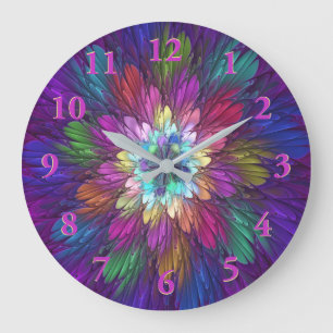 Reloj Redondo Grande Arte fractal abstracto psicodélico de flores color