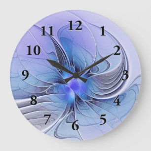 Reloj Redondo Grande Arte fractal moderno abstracto lavanda azul