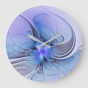 Reloj Redondo Grande Arte fractal moderno abstracto lavanda azul