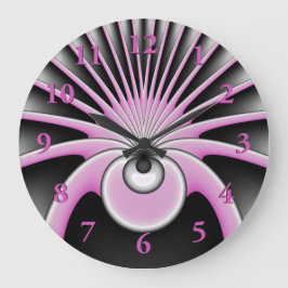 Reloj Redondo Grande Arte fractal moderno Figura negra rosa y abstracta