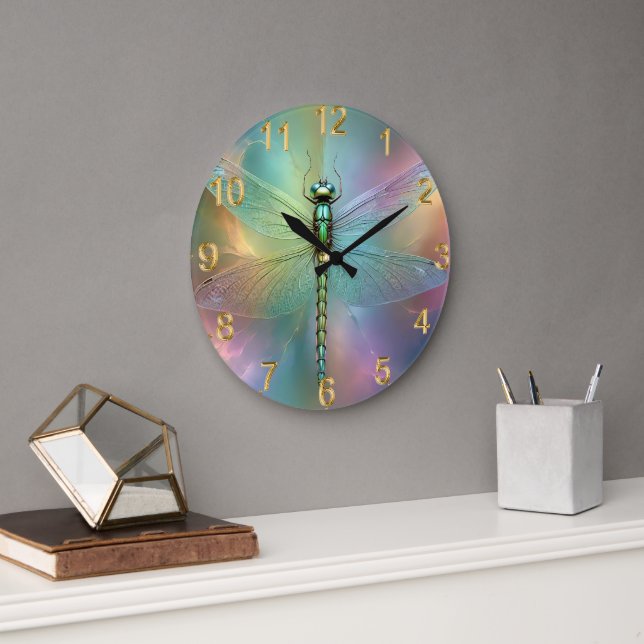 Reloj Redondo Grande Arte Fractal Pastel Dragonfly, (Oficina)