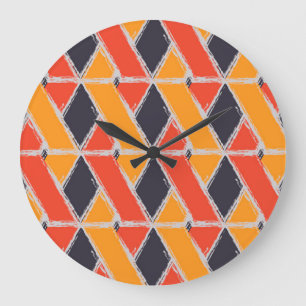 Reloj Redondo Grande Arte geométrico de trazo de busco amarillo, rojo, 