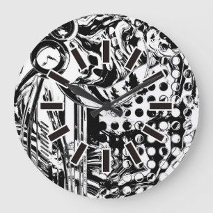 Reloj Redondo Grande Arte Geométrico Negro Y Blanco 20