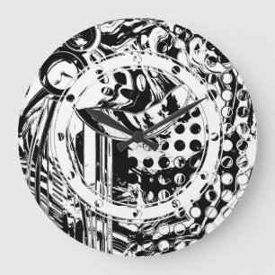 Reloj Redondo Grande Arte Geométrico Negro Y Blanco 20