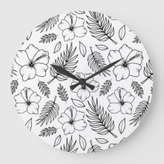 Reloj Redondo Grande Arte gráfico de línea de Hibisco Tropical