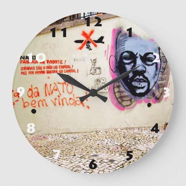 RELOJ REDONDO GRANDE ARTE GRAFITI LISBOA CON NÚMEROS NEGRO Y BLANCO (Anverso)