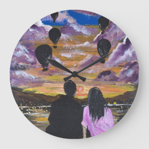 Reloj Redondo Grande Arte Hecho a Mano – Atardecer Juntos